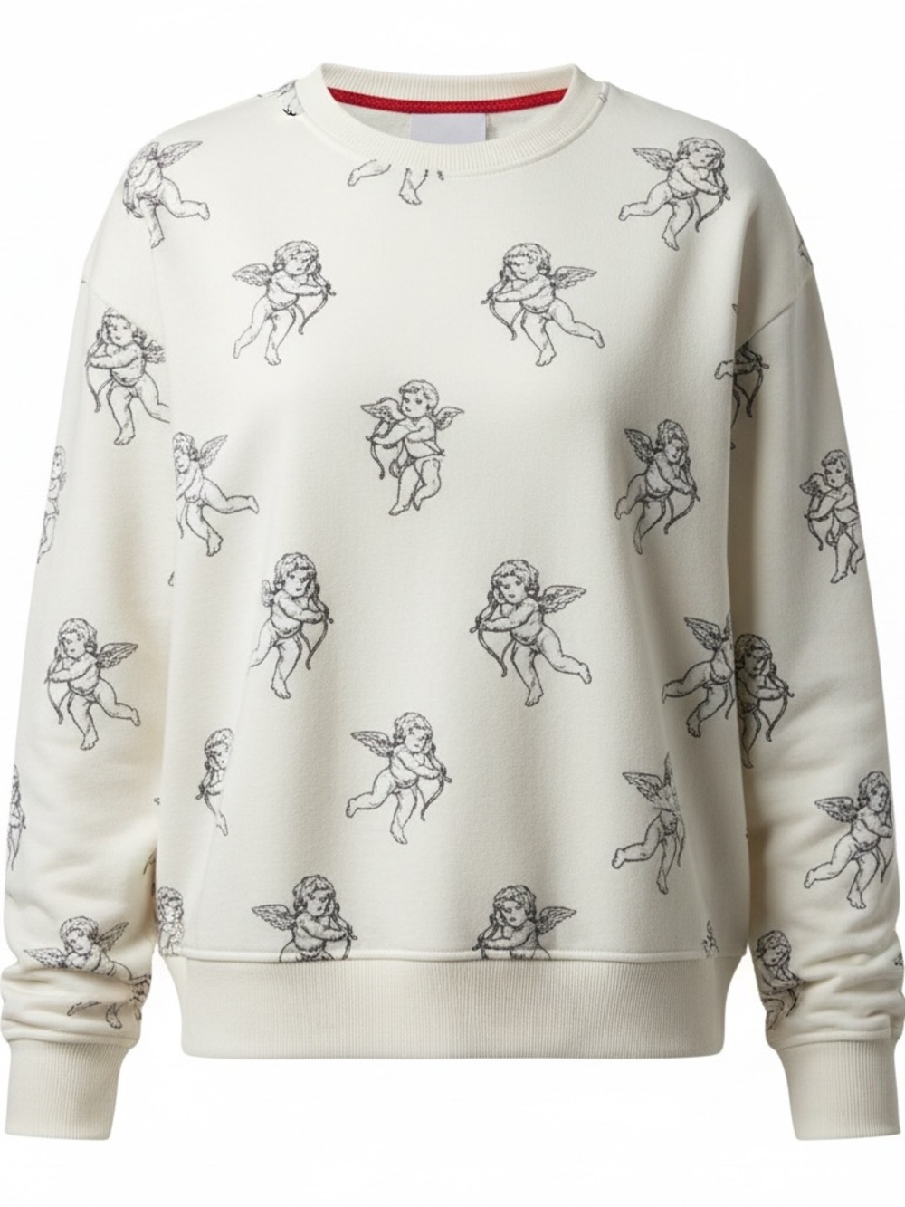 Jane and Delancey Cream Crewneck Sweater with Black Cherub Motif